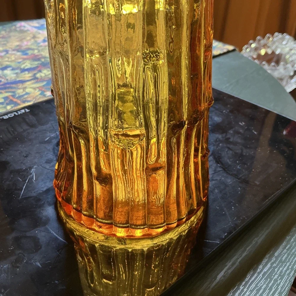 Vintage Empoli Amber Glass Vase‎ 15.25 Inch Drip Pattern Italian Art Glass MCM